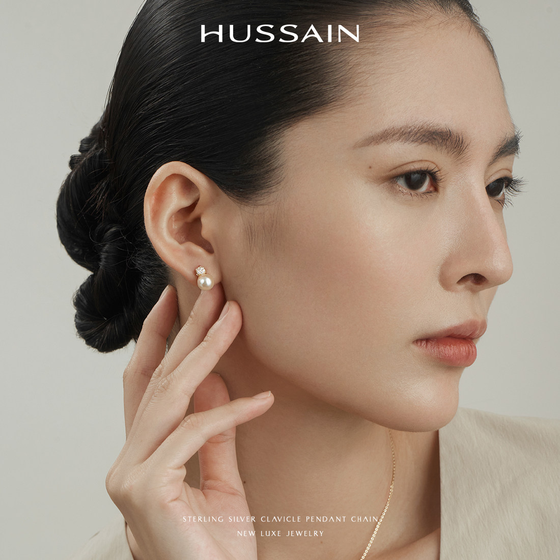 赫生HUSSAIN相融天然淡水珍珠耳钉女款轻奢小众耳环百搭纯银耳饰,饰品/流行首饰/时尚饰品新,耳钉,淘宝优惠券,粉丝福利购,淘宝优惠卷