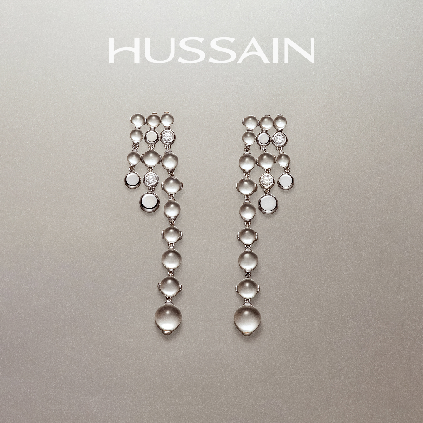 HUSSAIN落序白水晶长款流苏耳环