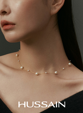 赫生HUSSAIN繁烁18k金满天星近正圆天然珍珠项链轻奢小众锁骨颈链