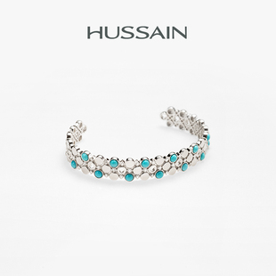 赫生HUSSAIN蓝绣蓝松石925纯银手镯原创设计轻奢小众高级感开口镯