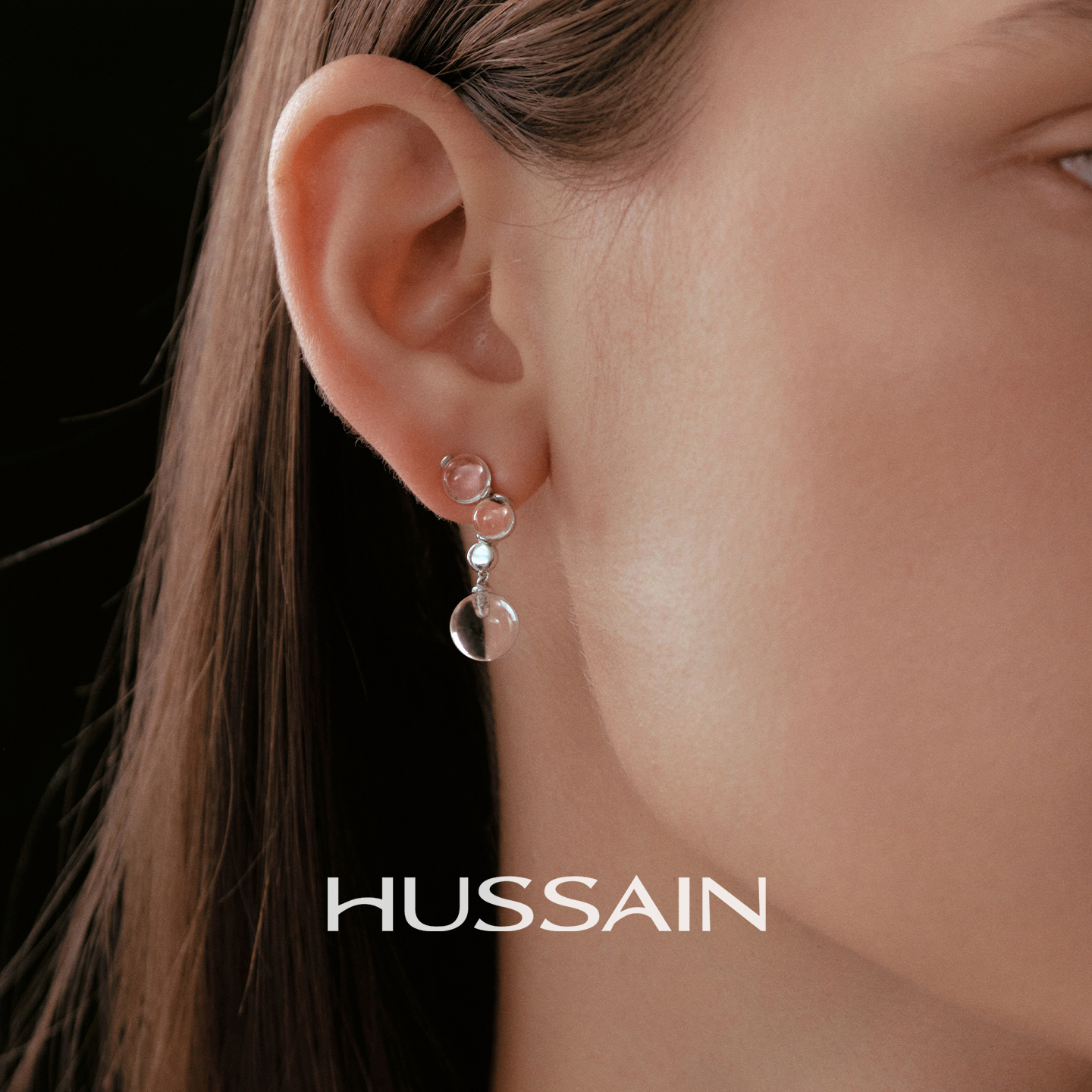 天然白水晶耳钉水滴形冰透耳环