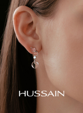 赫生HUSSAIN微聚天然白水晶耳钉冰透耳环水滴形秋冬高级感耳饰女