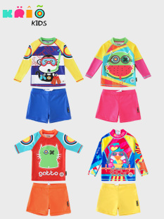 KRIO儿童泳衣男童上衣泳裤 游泳小中童防晒冲浪服潜水衣潮 卡通长袖