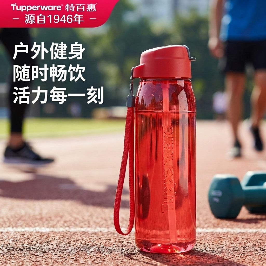 特百惠乐动750ml水杯大容量耐高温夏季运动补水便携简约吸管杯