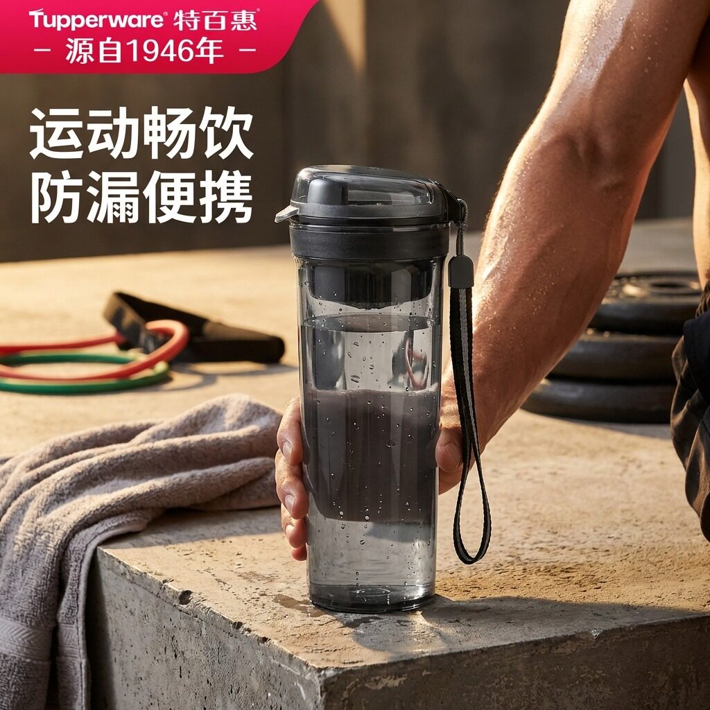 特百惠晶彩随心杯400ml水杯夏日男生高颜值运动塑料杯子耐热水壶