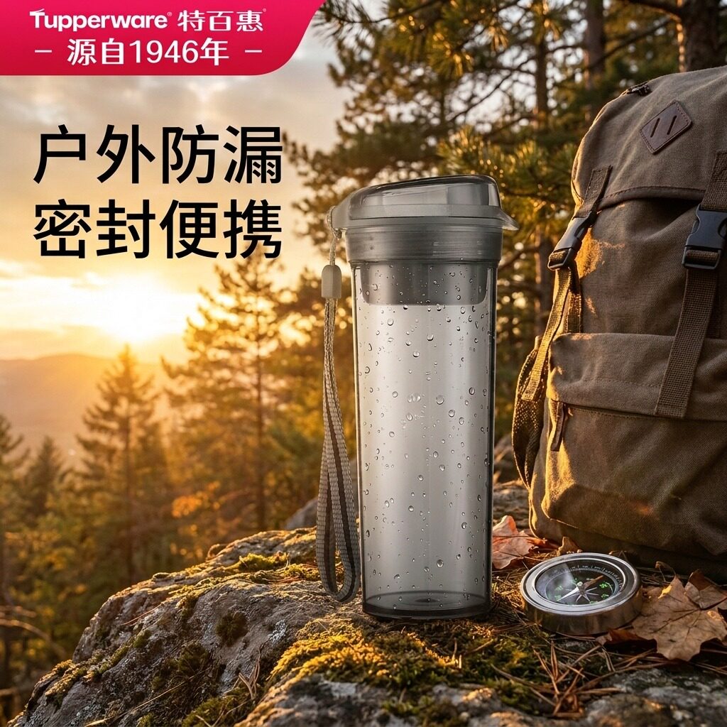 特百惠晶彩随心杯400ml水杯夏男生高颜值运动塑料便携耐高温杯子