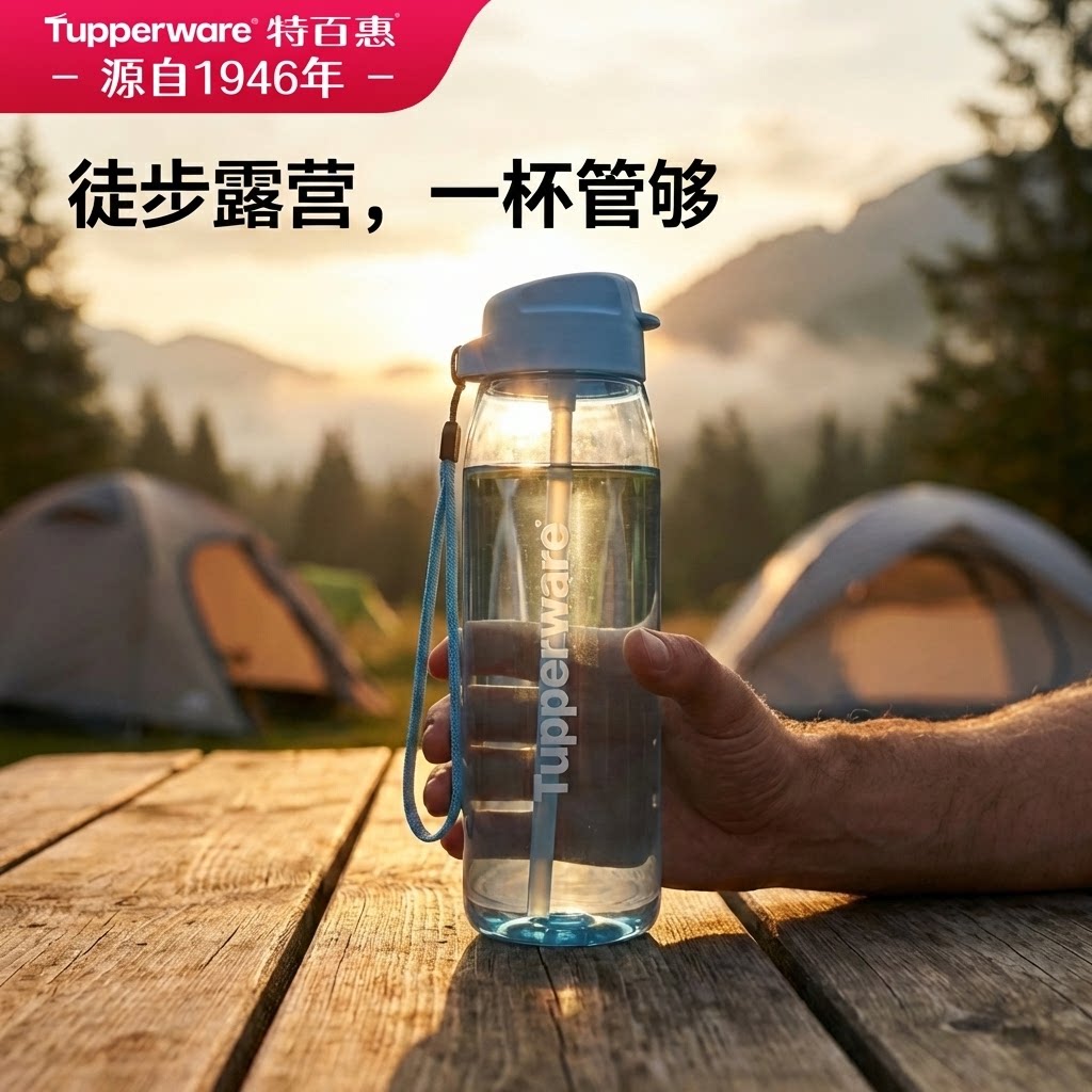 特百惠乐活乐动随心水壶750ml大容量塑料学生户外露营男女吸管杯