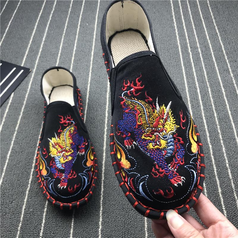 夏季中国风麒麟刺绣软底老北京款布鞋男透气低帮平跟民族风个性鞋