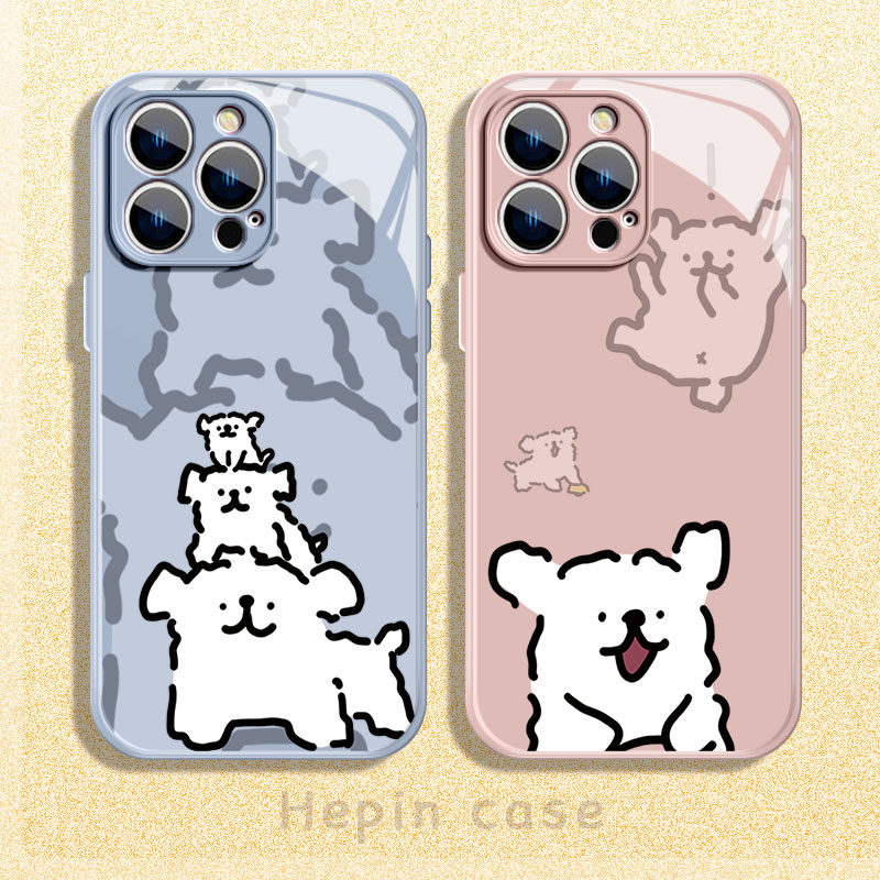 线条小狗苹果15手机壳iphone14情侣13promax狗狗ip12高级11卡通xr玻璃