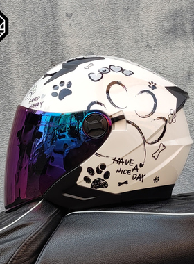 Orz电动自行车头盔男女双镜片踏板车外卖半盔卡通四季通用3C认证