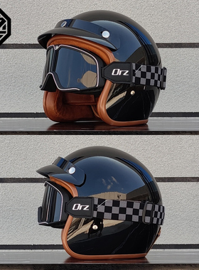 ORZ复古摩托车头盔男女半盔3C认证机车安全帽3/4盔网红四季情侣盔