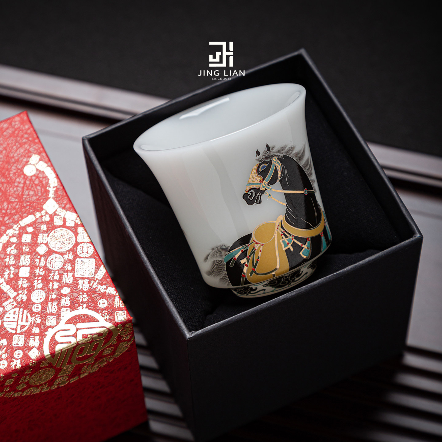 敬廉中国白羊脂玉冰种璞玉陶瓷茶杯一马当先高档商务节日送礼盒装,餐饮具,茶杯,淘宝优惠券,粉丝福利购,淘宝优惠卷