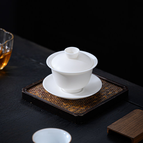 敬廉德化素烧白瓷盖碗泡茶家用