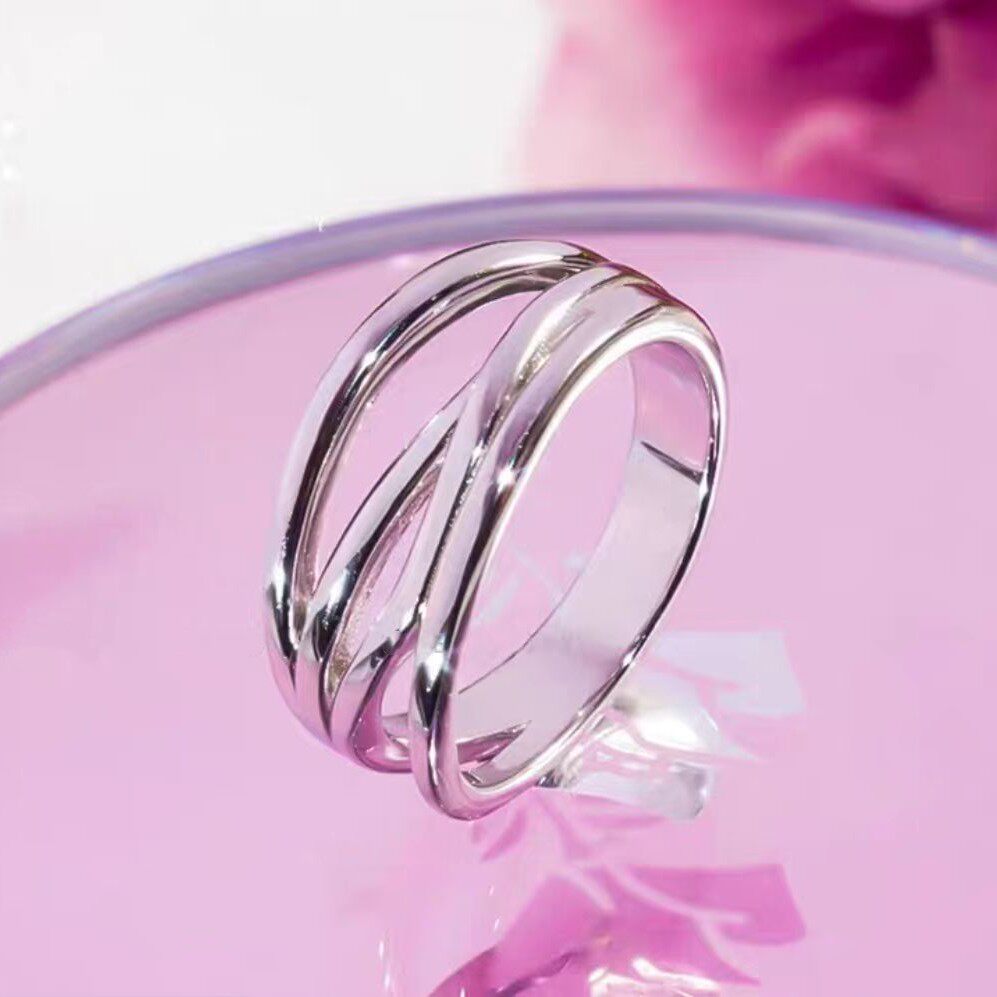 PT950纯铂金镶嵌美国进口D色莫桑石不规则多层戒指镂空缠绕简约潮