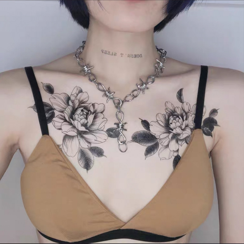 zingtattoo纹身贴纸特价回馈ins风性感锁骨胸部肩花一对防水持久