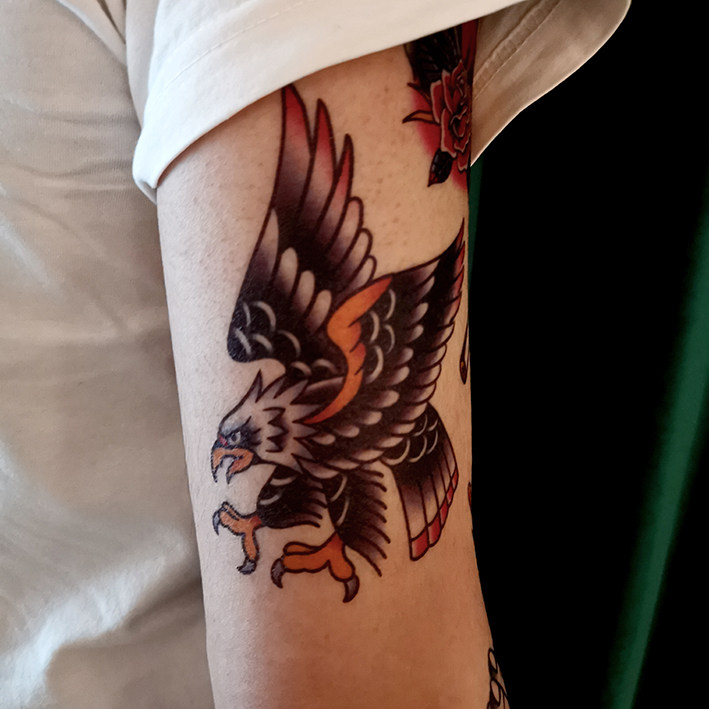 zingtattoo原创花臂纹身贴纸old school老鹰暗黑ins风防水持久