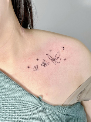 ZingTattoo 清新可爱锁骨纹身贴 小星星 小月亮 小福蝶