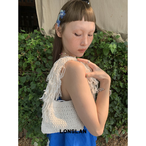 Lonslan BAG 2026春夏可爱小众流苏编织腋下手提包度假风包包