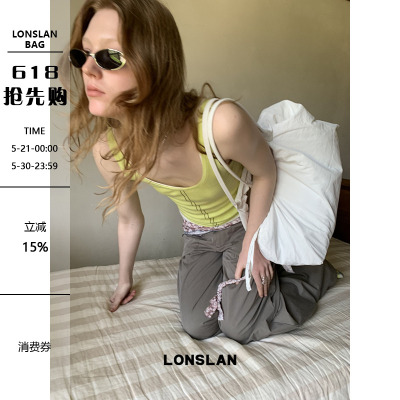 Lonslan Bag 2026新款休闲尼龙抽绳大容量单肩包通勤日常包包