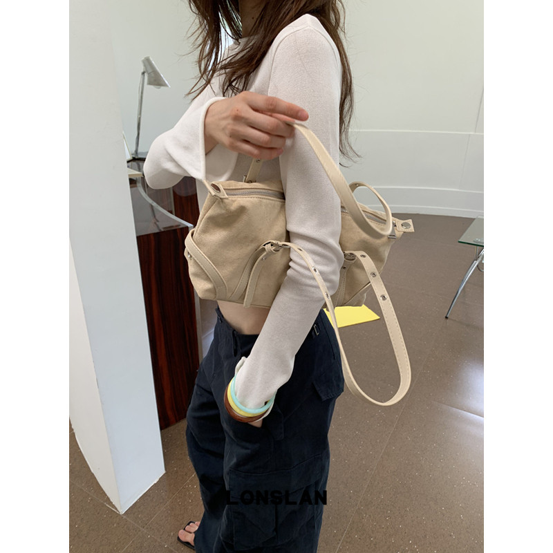 Lonslan Bag 2026新款高级感麂皮绒美拉德单肩包休闲保龄球包图片