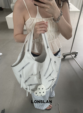 Lonslan BAG 2025NEW设计感不规则拉链大容量单肩包y2k辣妹托特包