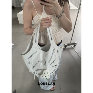 Lonslan BAG 2025NEW设计感不规则拉链大容量单肩包y2k辣妹托特包