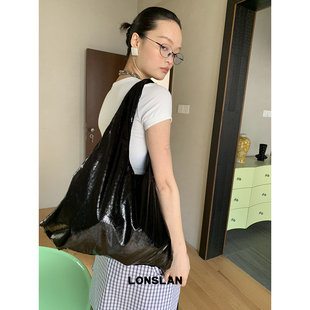 Lonslan 2025春夏特殊面料黑色反光腋下大容量单肩包包 BAG