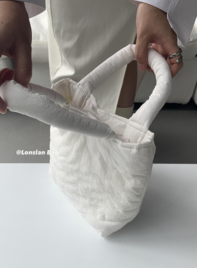 Lonslan BAG 2022 新款暗条纹软包休闲复古小巧羽绒手提小包包女
