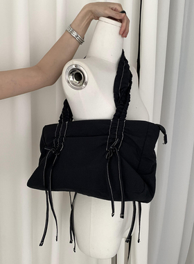 Lonslan BAG 2024黑色抽绳蝴蝶结百搭大容量包包电脑包