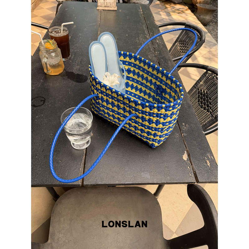 Lonslan BAG 2026春夏撞色编织菜篮子百搭慵懒海边度假编织包pvc图片