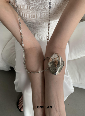 Lonslan BAG 2024银色凹造型迷你贝壳包斜挎链条包口红包