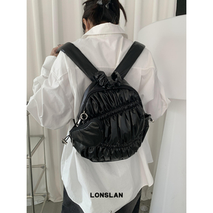Lonslan 24AW韩系可爱褶皱双肩包小书包爱心挂包尼龙背包 BAG