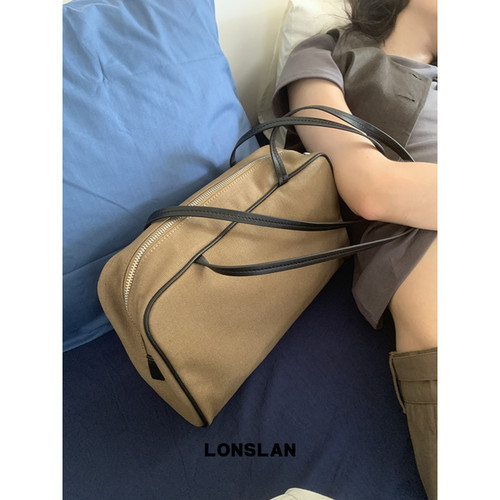 Lonslan Bag 2026设计感帆布拼接保龄球包包极简老钱风波士顿包包
