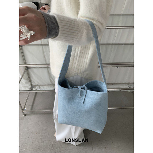 Lonslan BAG 2024秋冬新款绒面磨砂绑带腋下水桶包通勤大容量包