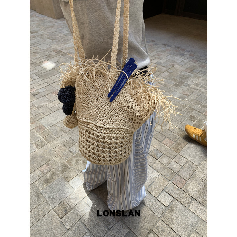 Lonslan BAG 2026NEW扇形度假风流苏吊坠草编休闲大容量单肩包