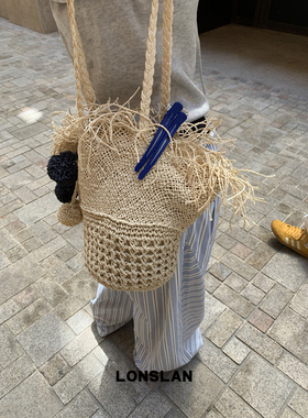 Lonslan BAG 2025NEW扇形度假风流苏吊坠草编休闲大容量单肩包