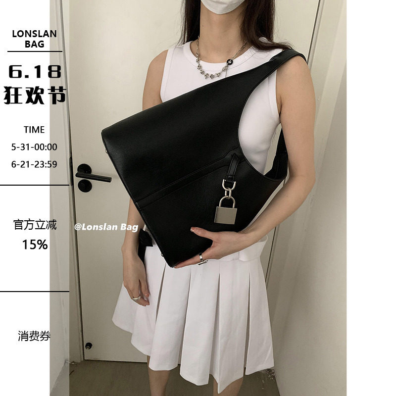 Lonslan BAG 2024春季暗黑百搭锁头单肩手提包手拎包购物袋菜篮子