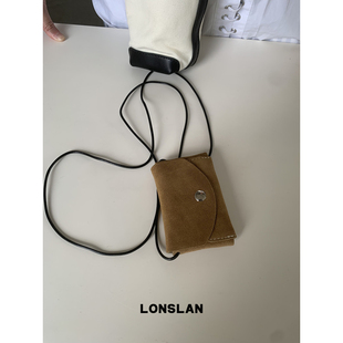 Lonslan BAG 2025NEW早秋复古迷你小钱包小卡包磨砂皮设计挂脖包