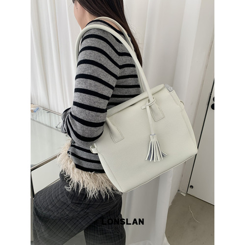 Lonslan BAG 2024WINTER高质感小众设计简约真皮手提流苏单肩包
