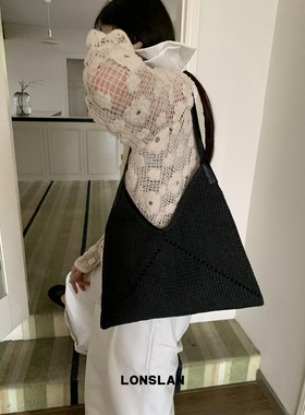 Lonslan BAG 2024黑色编织手工编织简约小众通勤包包女腋下包