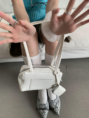 Lonslan BAG 2024简约黑白皮质手提单肩包包＋小卡包零钱包百搭女