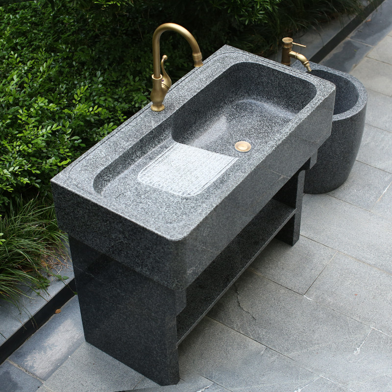 天然石材洗衣池阳台家用户外庭院大理石洗衣台盆一体室外石头水槽