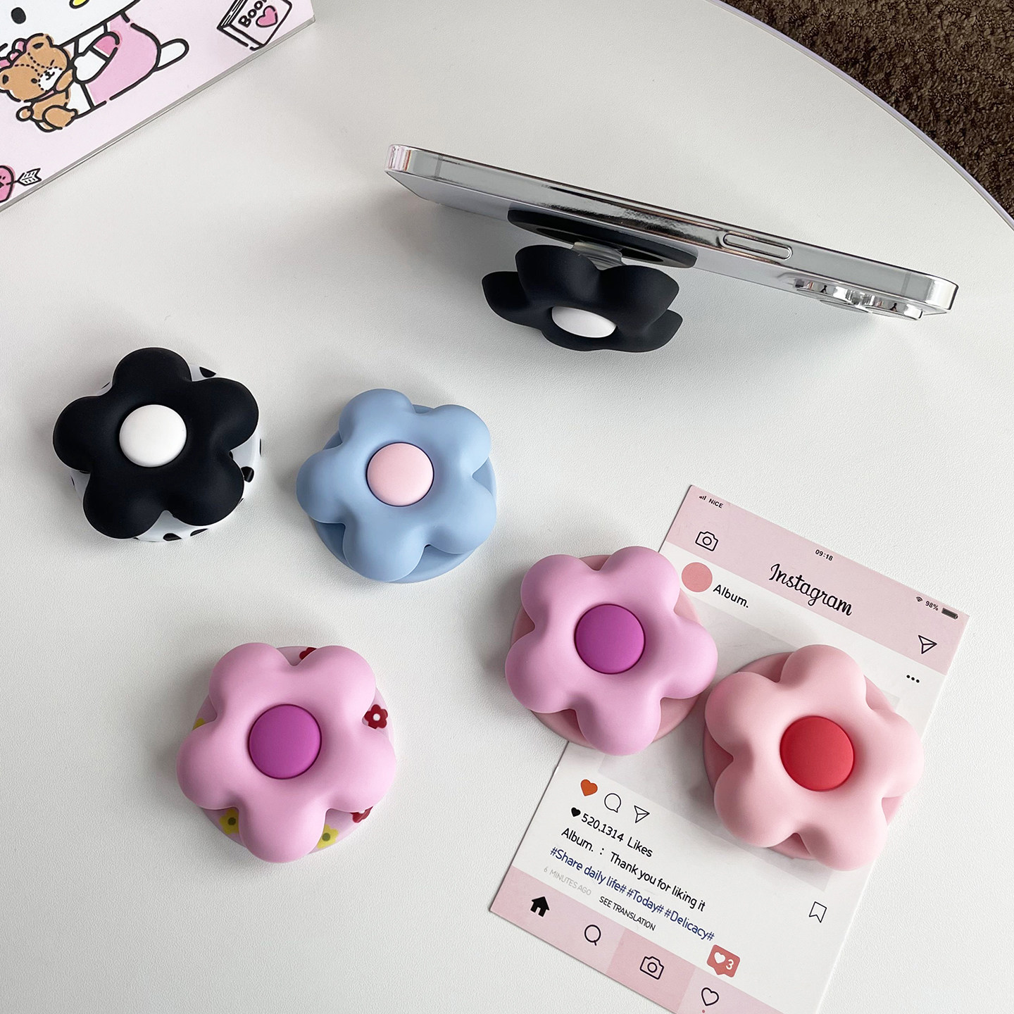 3D拼色立体花朵支架适用苹果磁吸手机支架超强吸附伸缩气囊女新款ins少女心简约指环扣磁吸支架底座高级秋冬