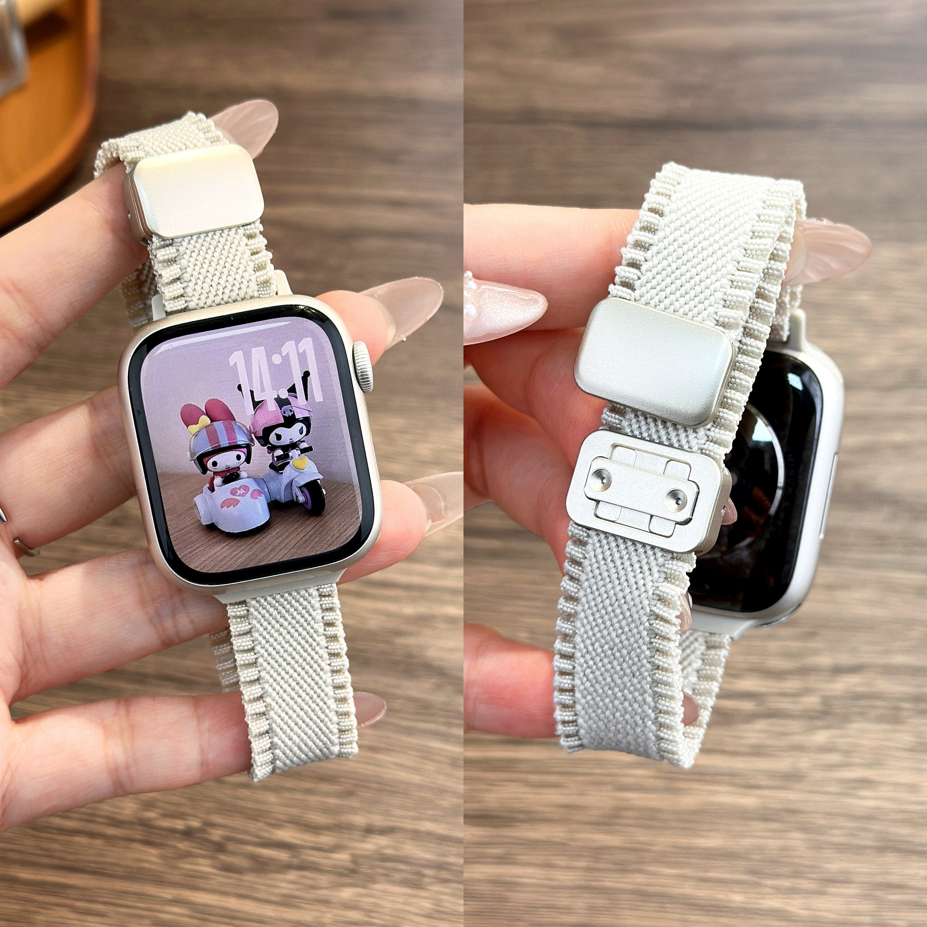 弹力尼龙编织适用apple watchS11表带iwatch10磁吸ultra新款S9运动8秋冬se3高级男女透气智能腕带6苹果手表带