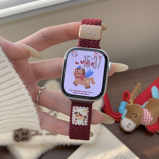 7红色卡通小马SE时尚 简约42 46mm秋冬新款 适用苹果手表applewatch11表带磁吸扣尼龙iwatchs10新年款 女款