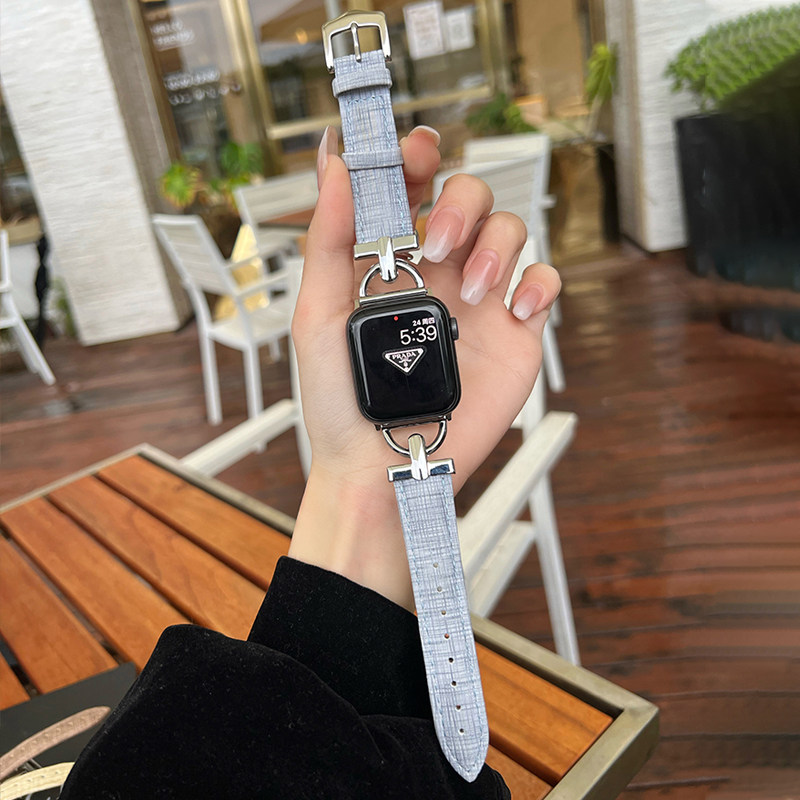 适用apple watch7表带D字扣细皮质创意41/45/42/44mm苹果手表带真皮小蛮腰女款潮iwatch6/5/4/3/2/1代高级SE图片