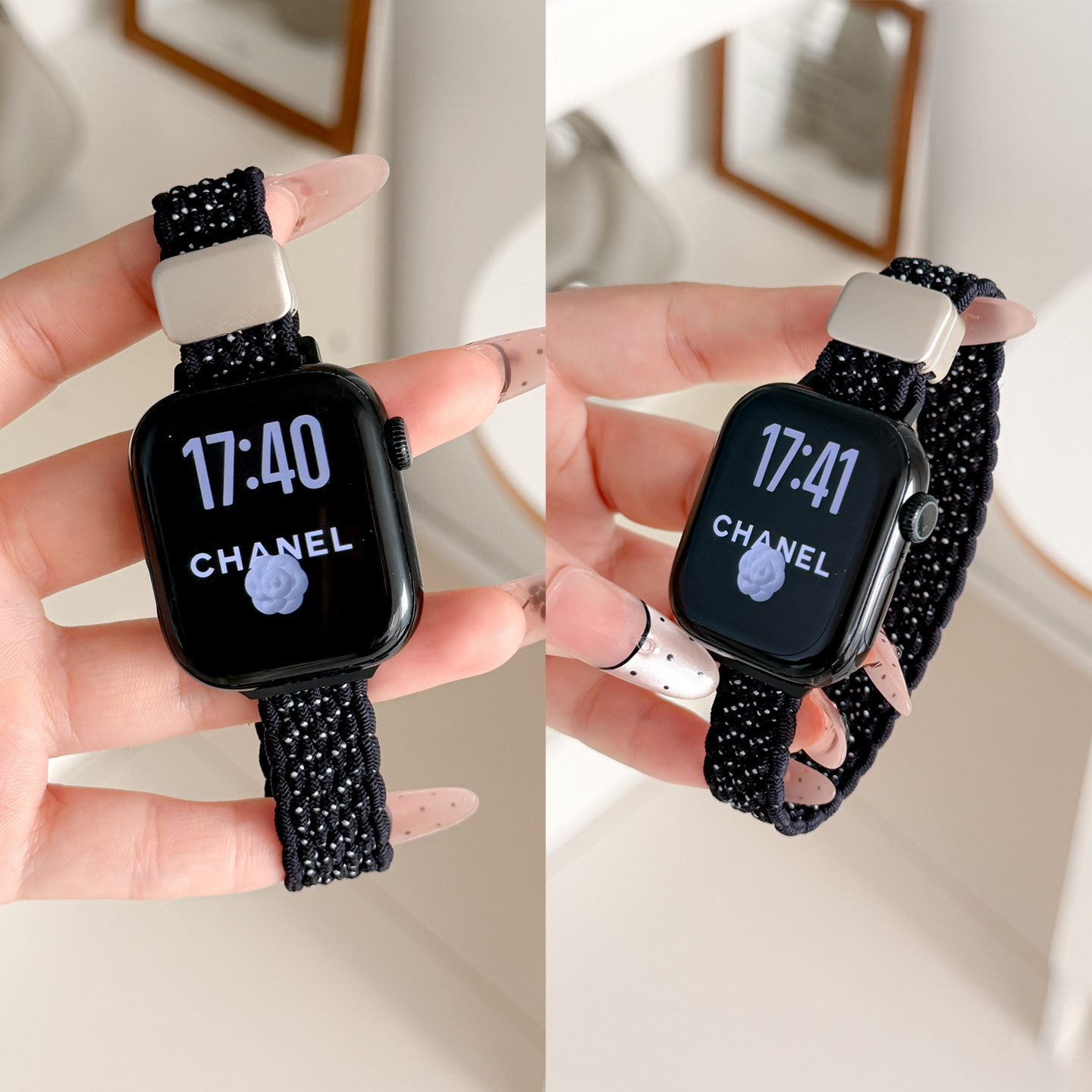 适用Apple Watch11苹果表带S11新款尼龙S10代编织磁吸扣S9/8/7/6/5透气舒适腕带SE弹力运动细款11代智能表带