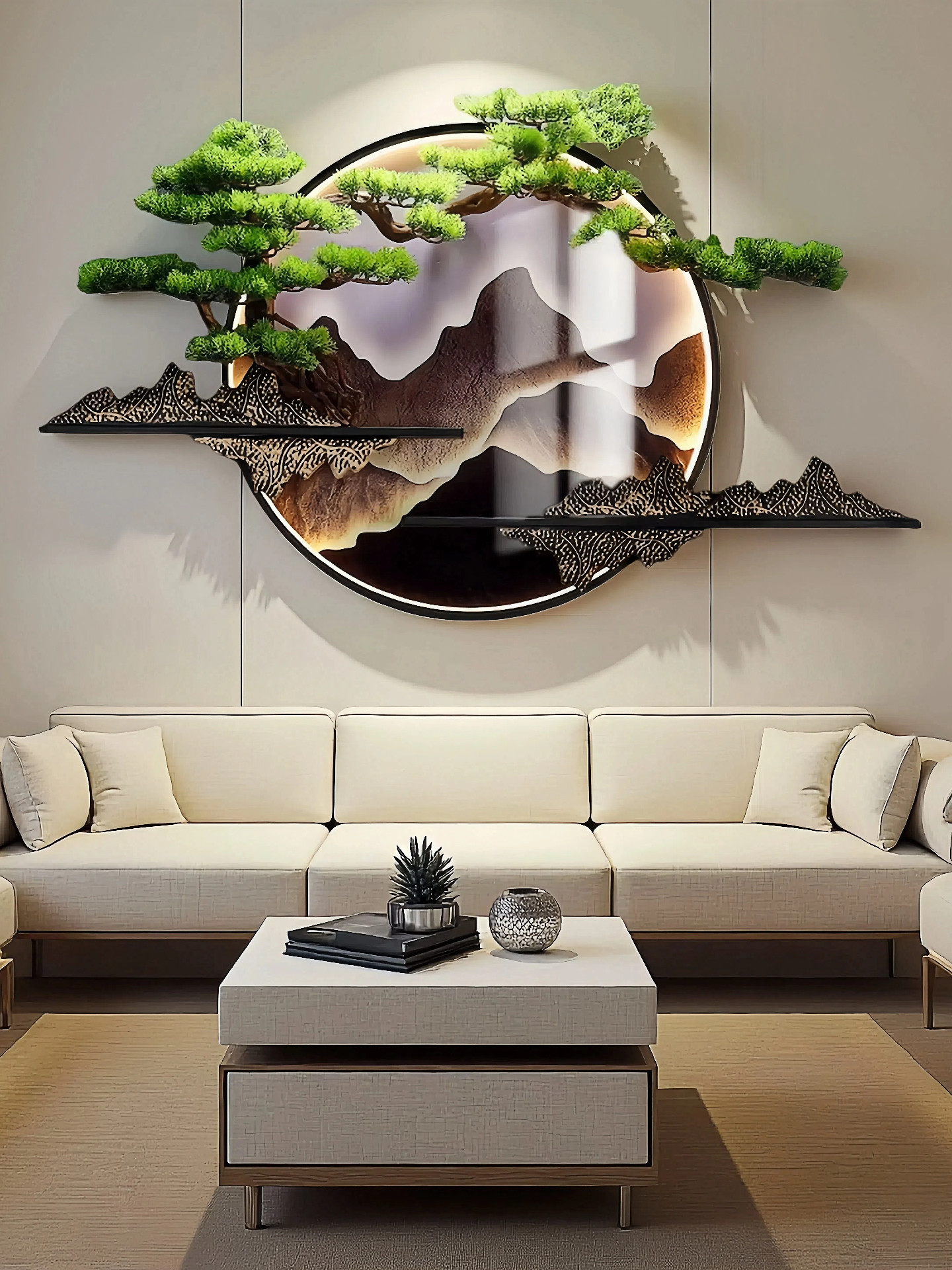 新中式玄关装饰画迎客松挂件客厅沙发背景墙壁画圆形餐厅茶室挂画