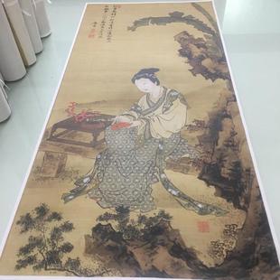 唐寅唐伯虎红叶题诗仕女图人物工笔国画复制工笔微喷客厅装饰画