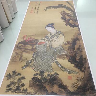 唐寅唐伯虎红叶题诗仕女图人物工
